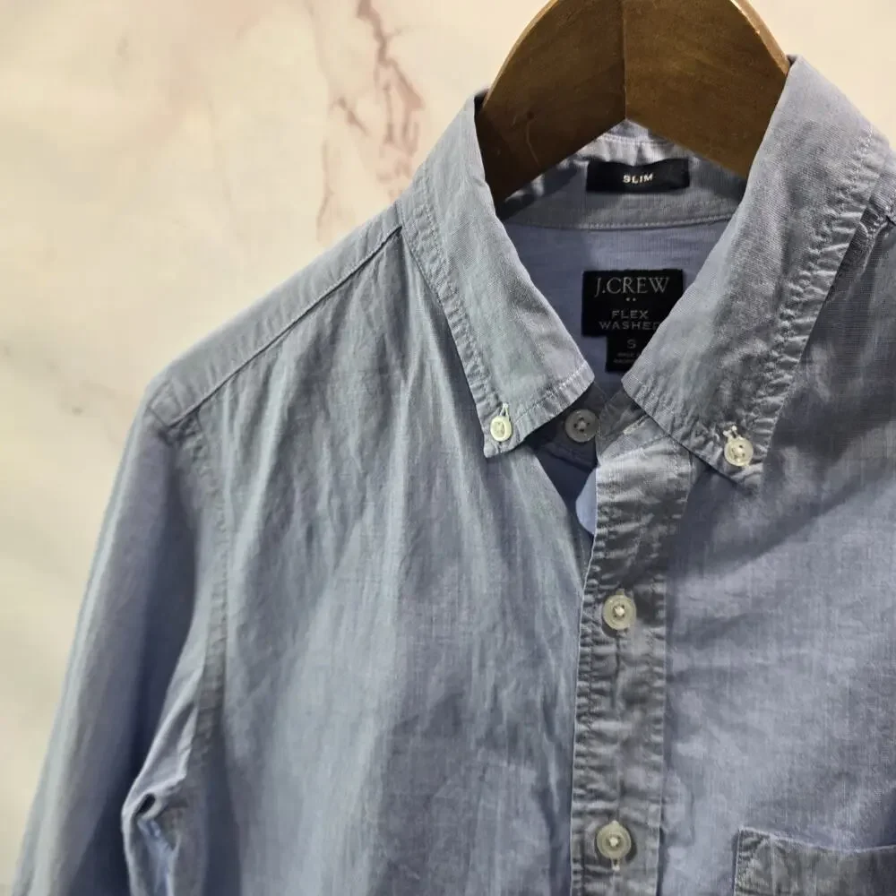 J Crew Shirt Mens Small Blue Button Down Long Sleeve Slim Flex Washed